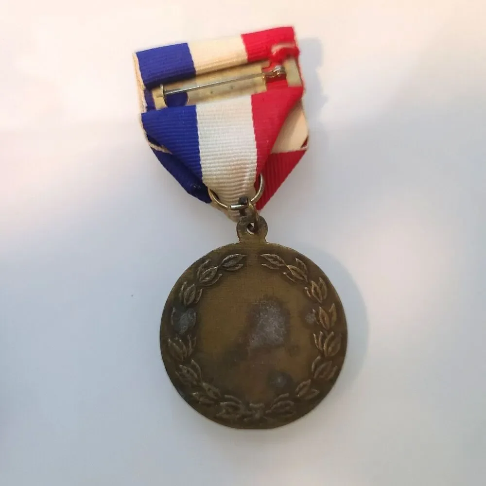 Vintage Football Sport Award Medal Ribbon Trophy Collectible Red White Blue